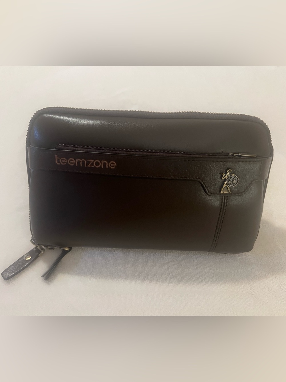 💚Teemzone Mahogany Brown Leather Men’s clutch Travel Bag with Spartan Medallion💚